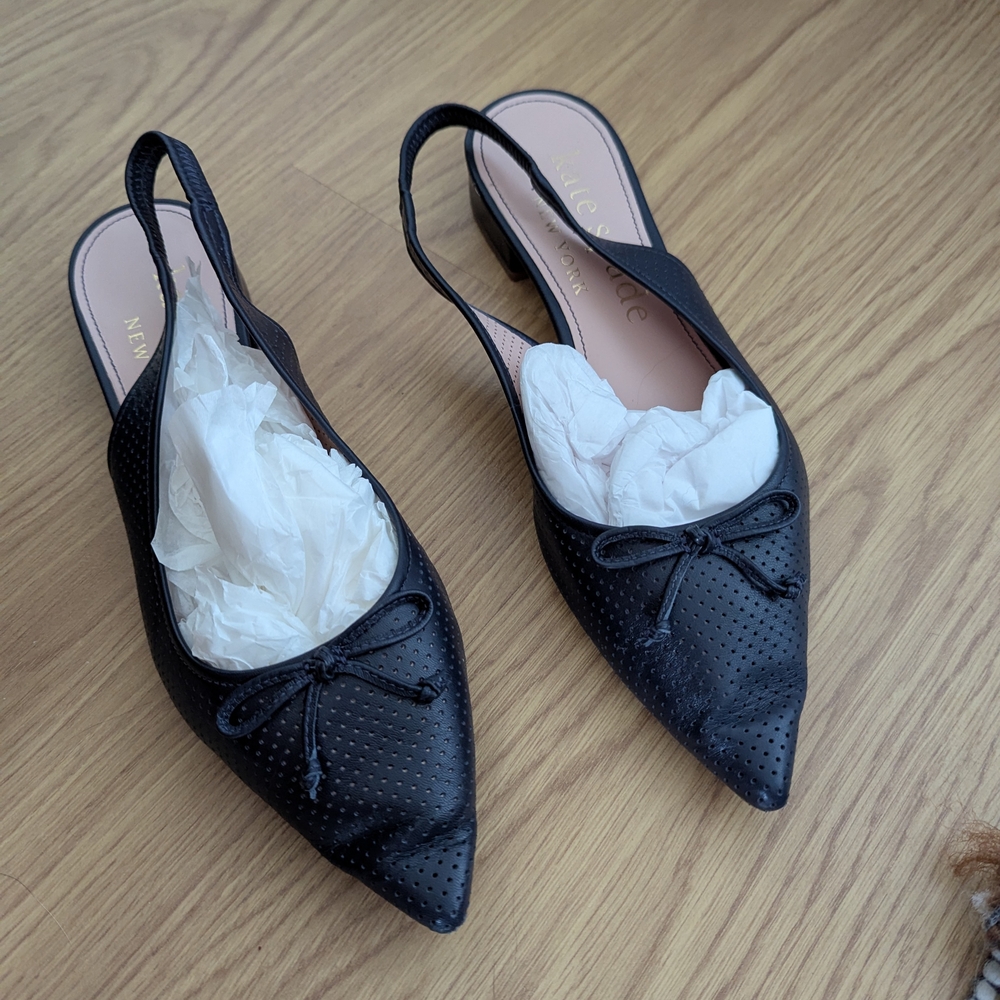 Kate Spade Dark Navy Blue Perforated Slingback Flats